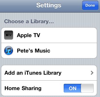 Remote App settings on the iPhone